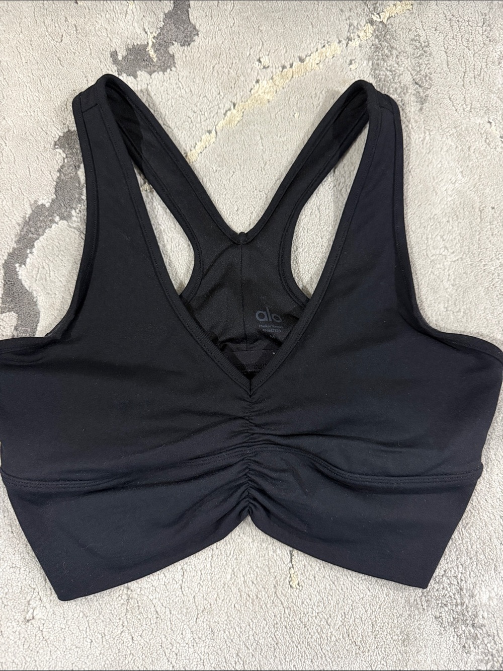 ALO Yoga Black Ruched V-Neck Racerback Sports Bra